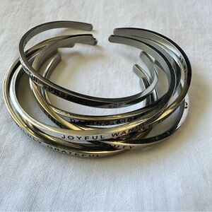 99 Walks Silver Tone Inspirational Engraved Cuff Bracelets Set of Mixed Mantras